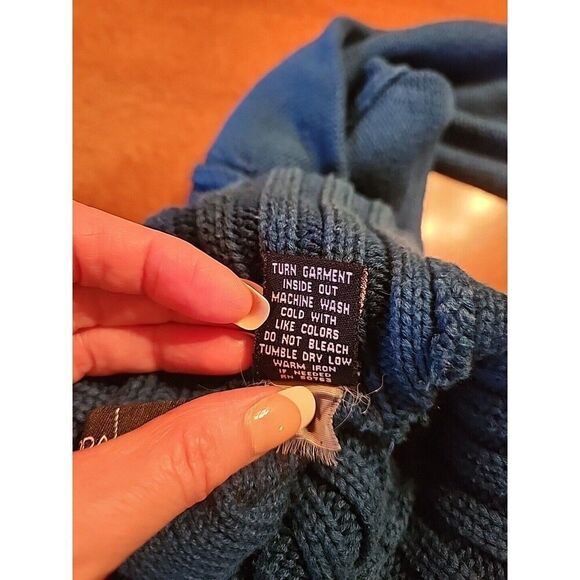 Moda International Cable Knit Turtleneck Fisherman Sweater, XS, Blue - Picture 6 of 6